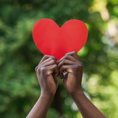 person holding heart shape up in the air